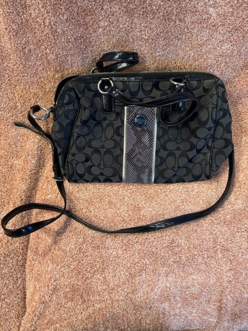 Coach Black Signature Crossbody with Center Stripe